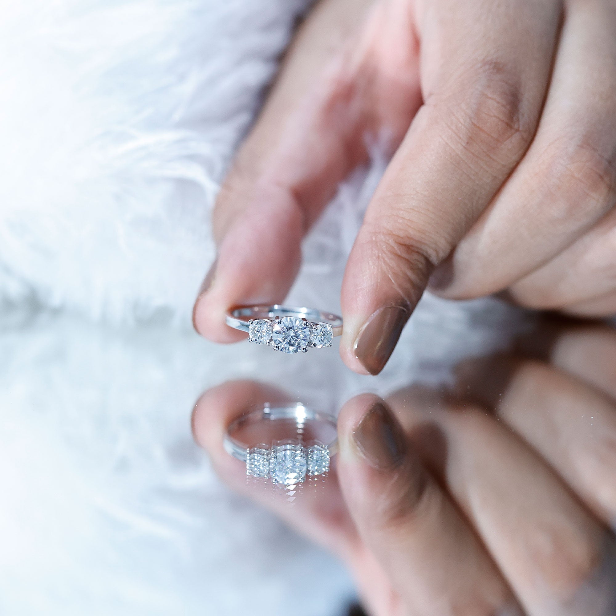 Certified Moissanite Three Stone Engagement Ring For Her