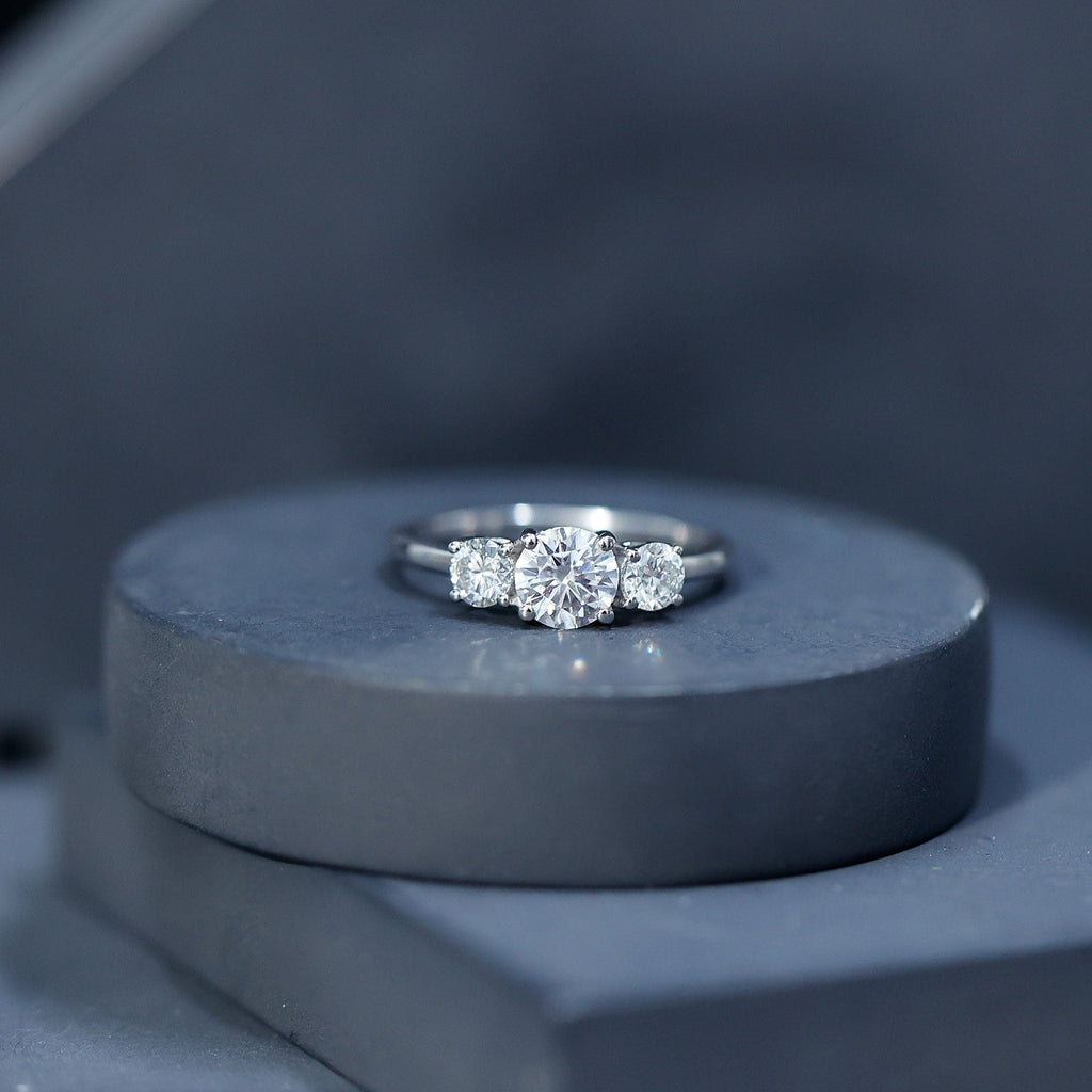 Certified Moissanite Three Stone Engagement Ring For Her