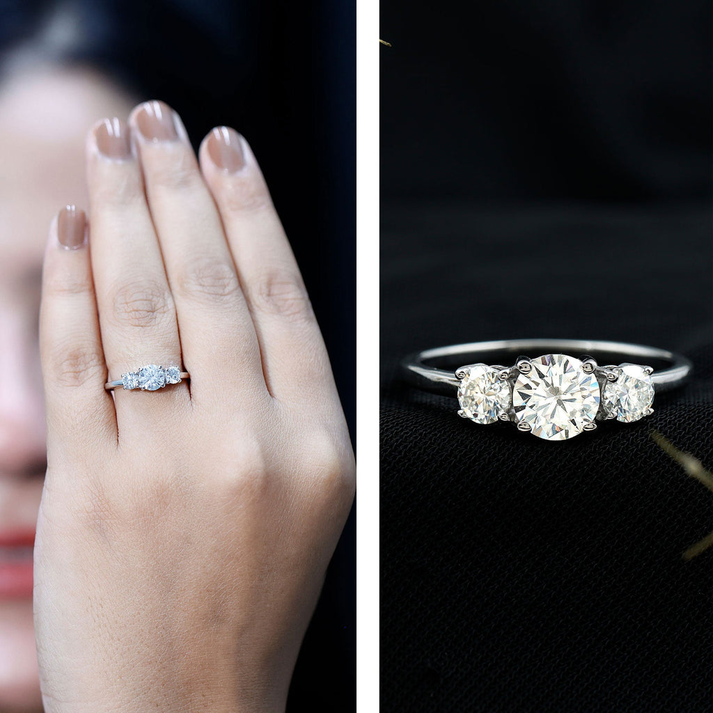Certified Moissanite Three Stone Engagement Ring For Her