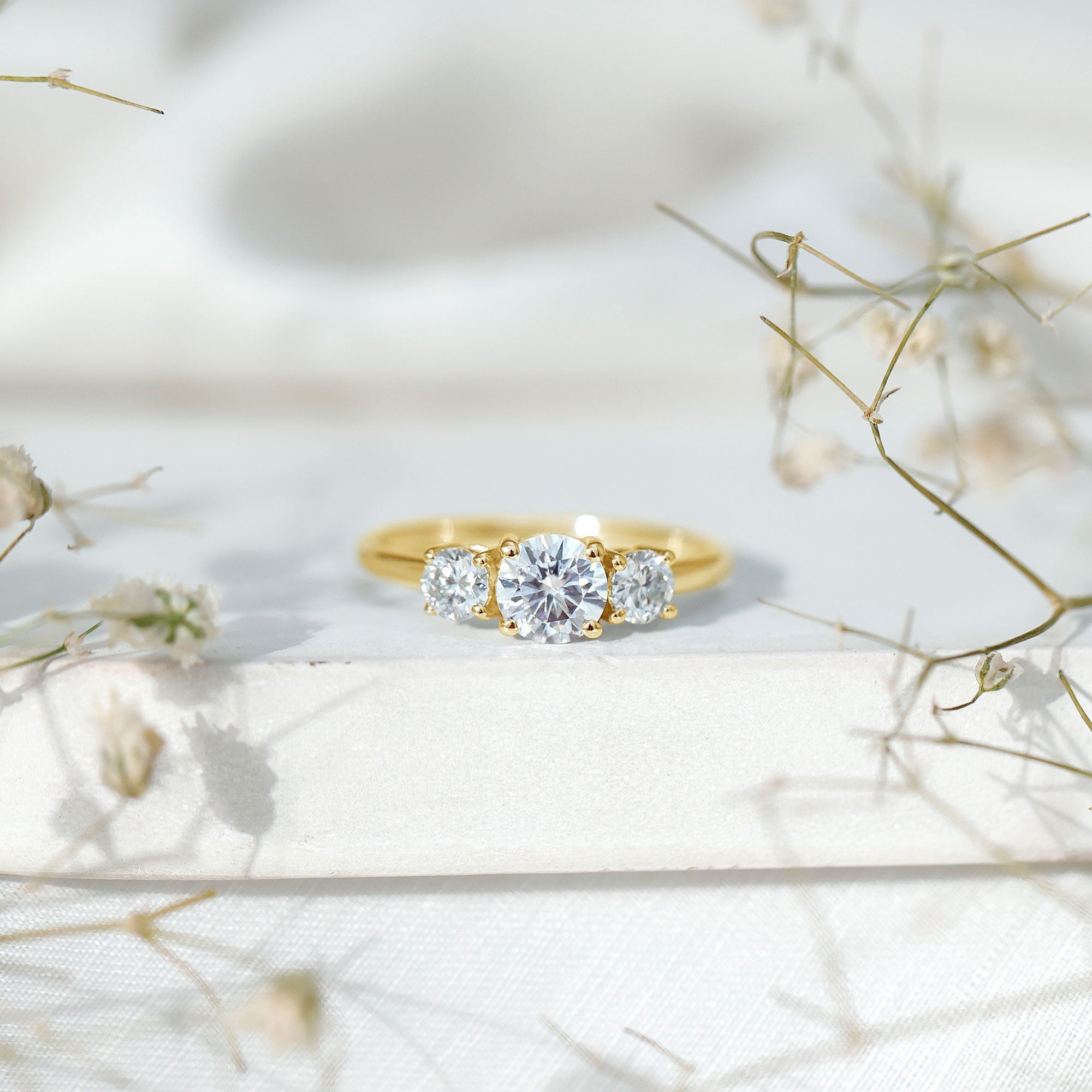Certified Moissanite Three Stone Engagement Ring For Her