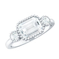 1.8 Carat Emerald Cut Moissanite 3 Stone Engagement Ring in East West Style