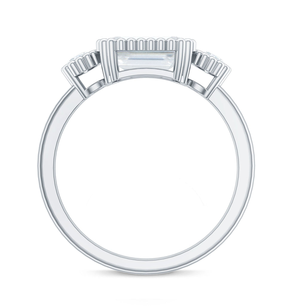 1.8 Carat Emerald Cut Moissanite 3 Stone Engagement Ring in East West Style