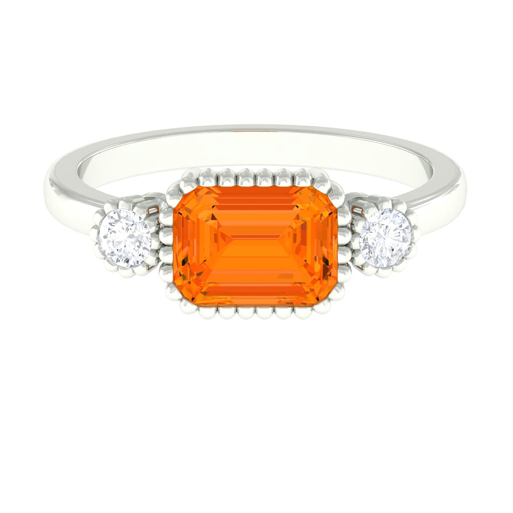 1 Carat East West Fire Opal Engagement Ring with Diamond