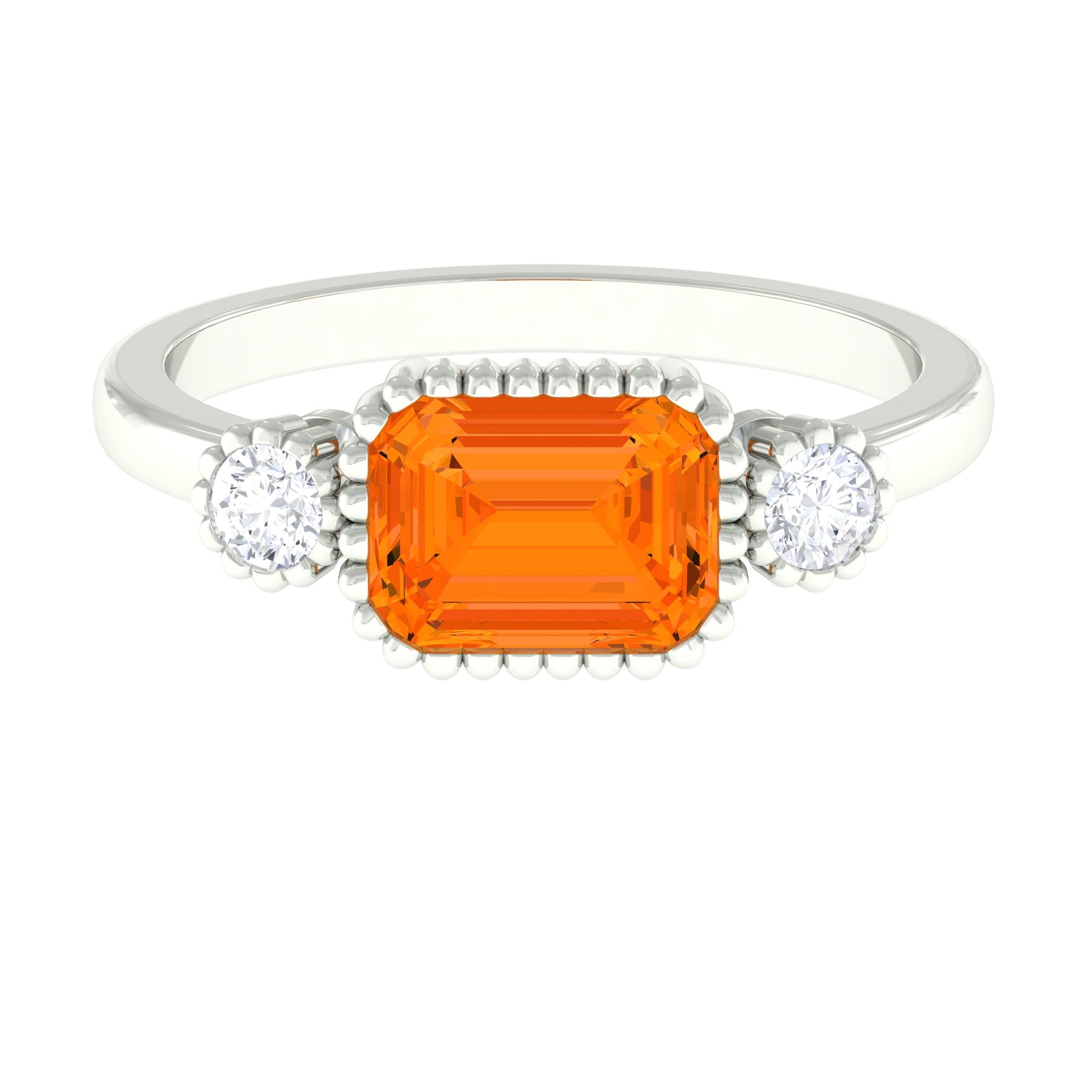 1 Carat East West Fire Opal Engagement Ring with Diamond