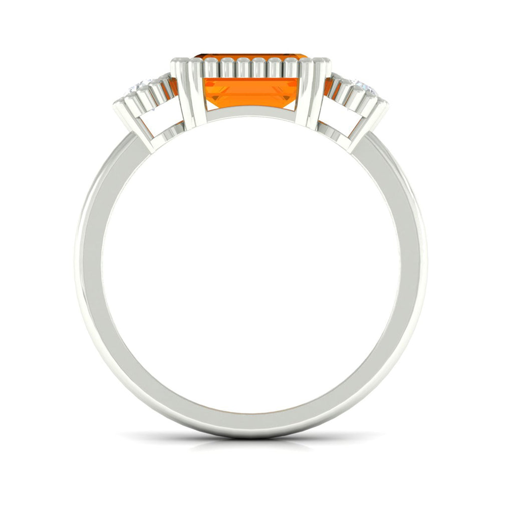 1 Carat East West Fire Opal Engagement Ring with Diamond