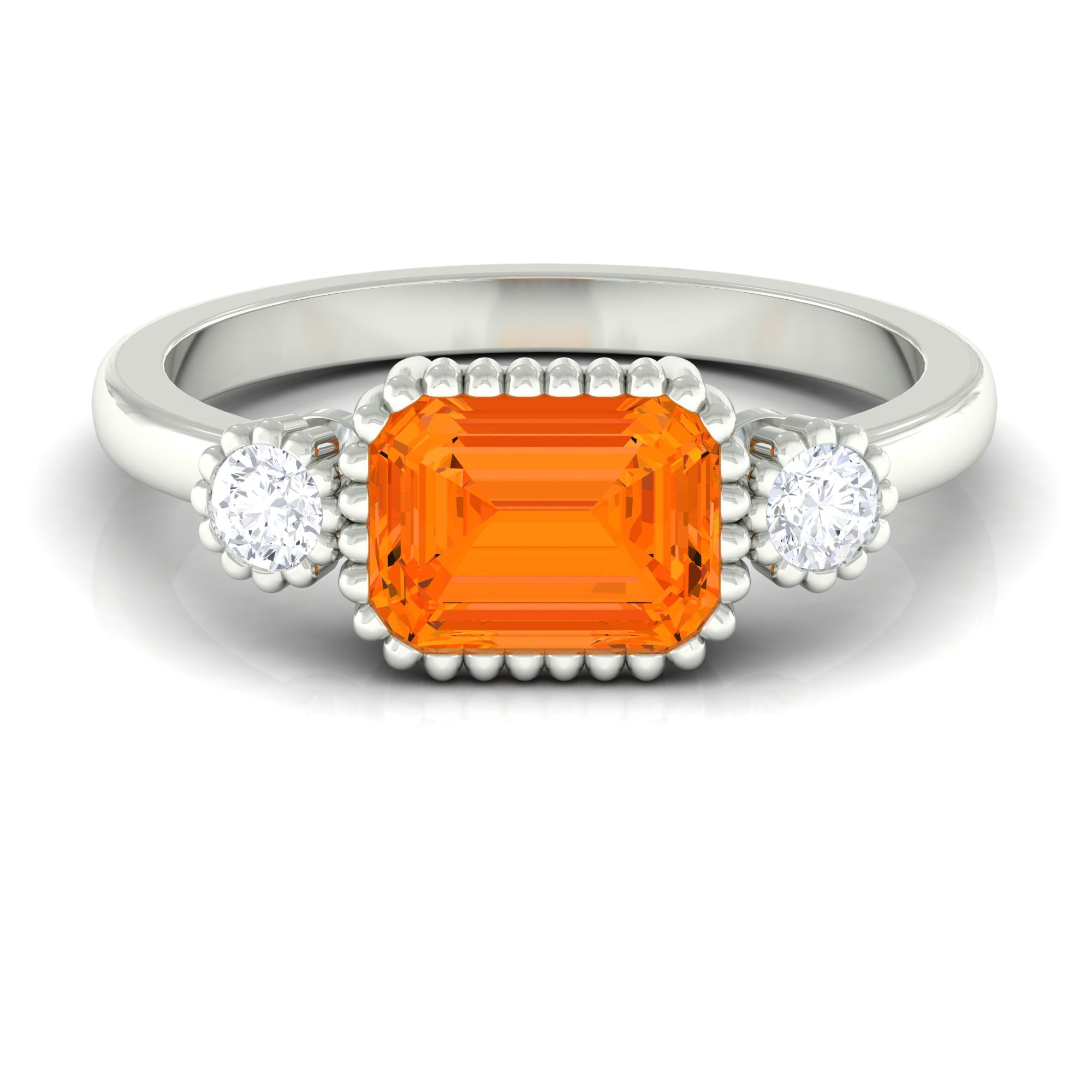 1 Carat East West Fire Opal Engagement Ring with Diamond