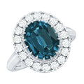Genuine London Blue Topaz Statement Engagement Ring with Diamond