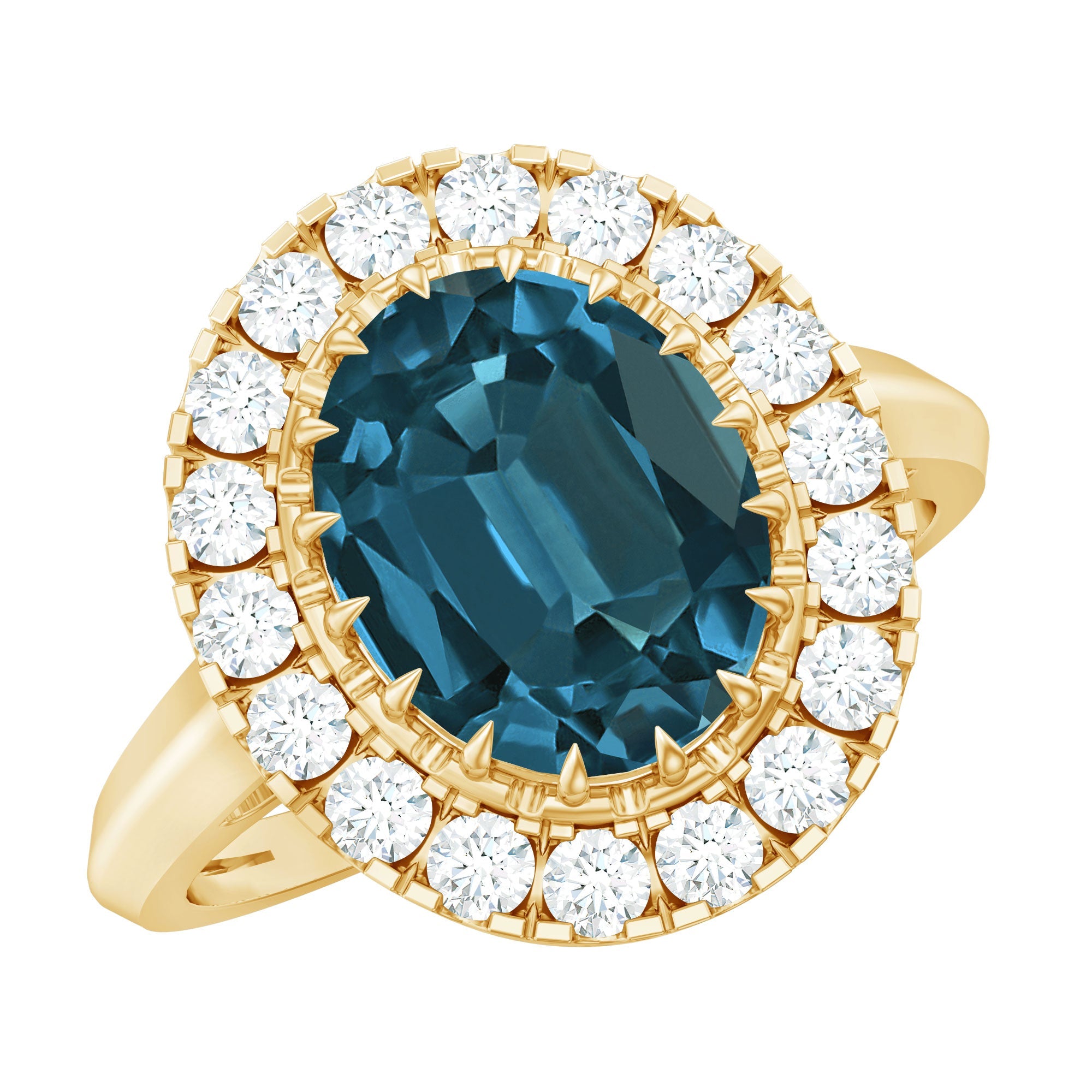 Genuine London Blue Topaz Statement Engagement Ring with Diamond | Rings | Wiccan Center