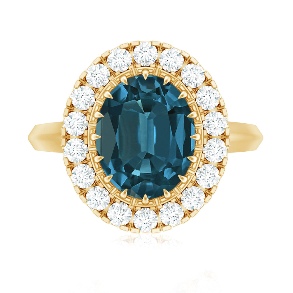 Genuine London Blue Topaz Statement Engagement Ring with Diamond