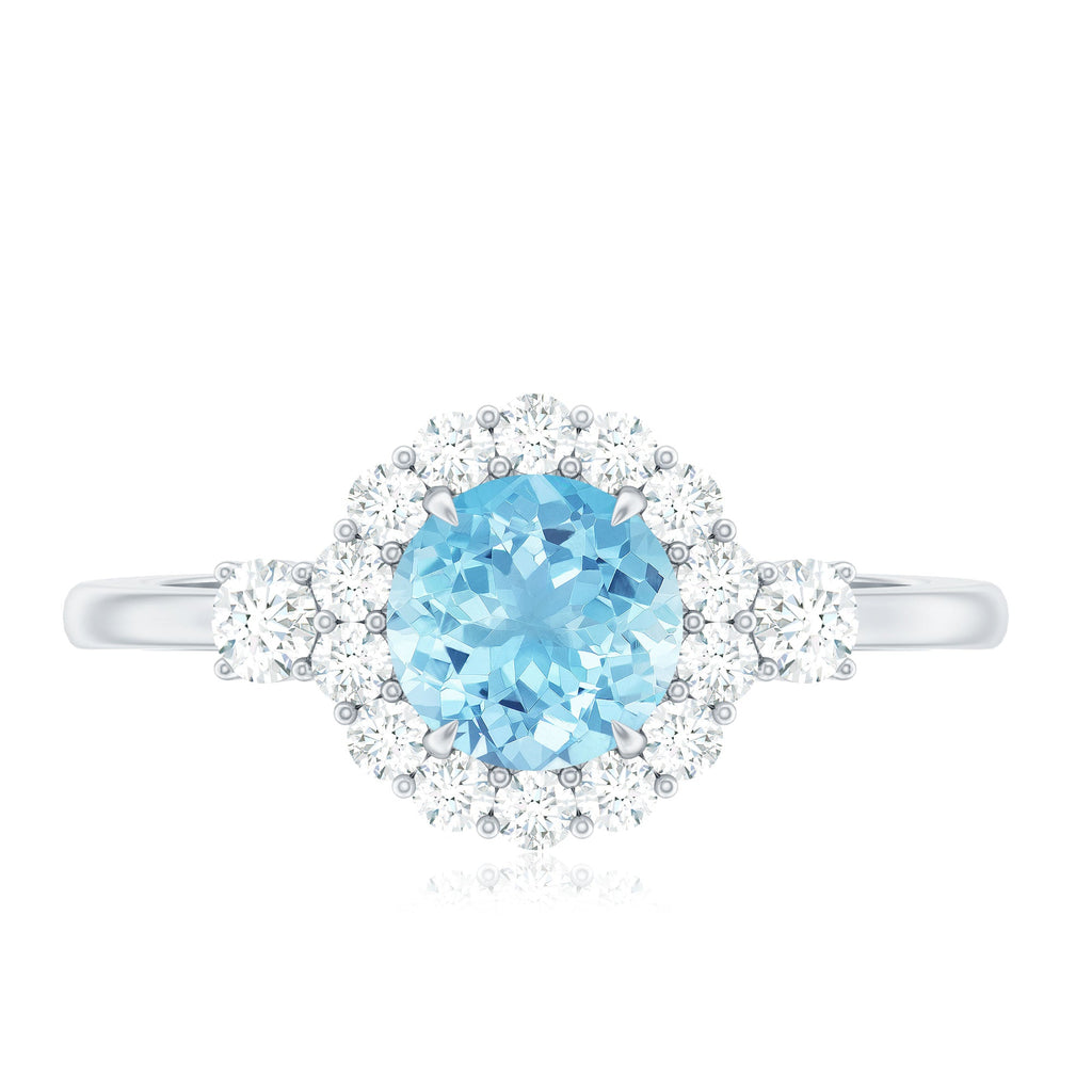 Classic Aquamarine Engagement Ring with Diamond Halo