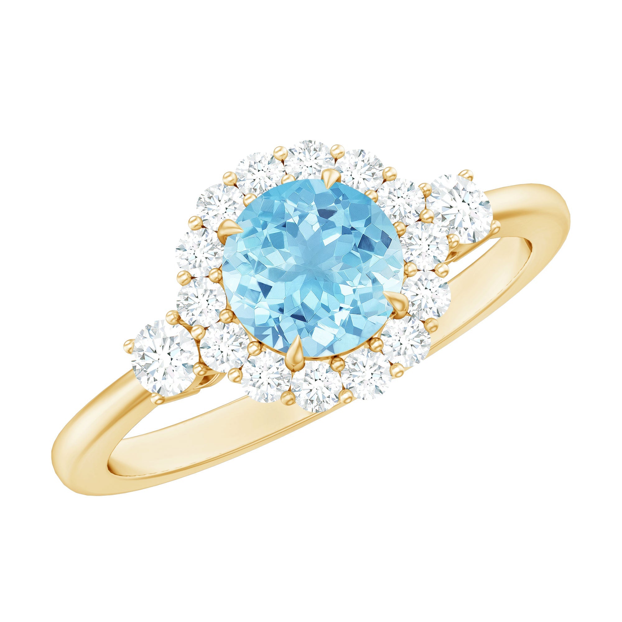 Classic Aquamarine Engagement Ring with Diamond Halo | Rings | Wiccan Center