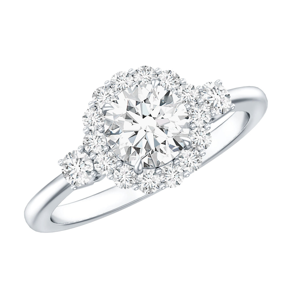 Round Cut Moissanite Halo Engagement Ring with Certificate