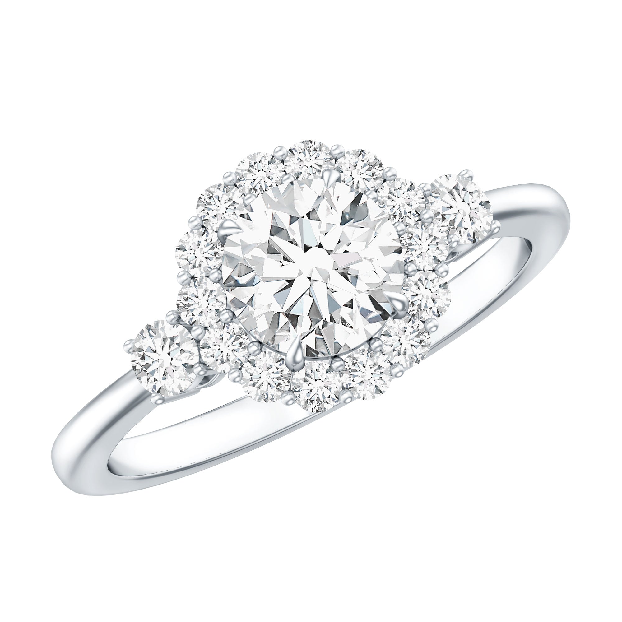 Round Cut Moissanite Halo Engagement Ring with Certificate