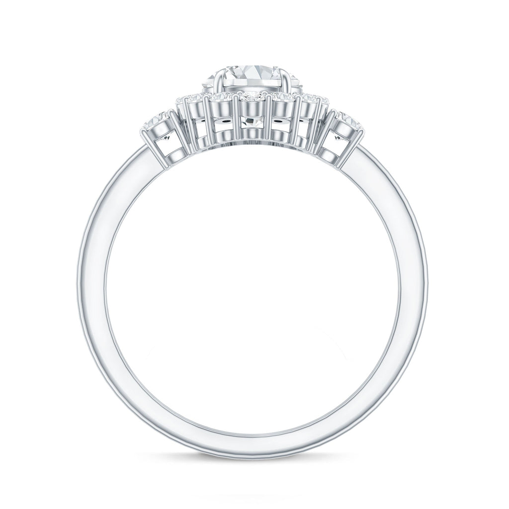Round Cut Moissanite Halo Engagement Ring with Certificate