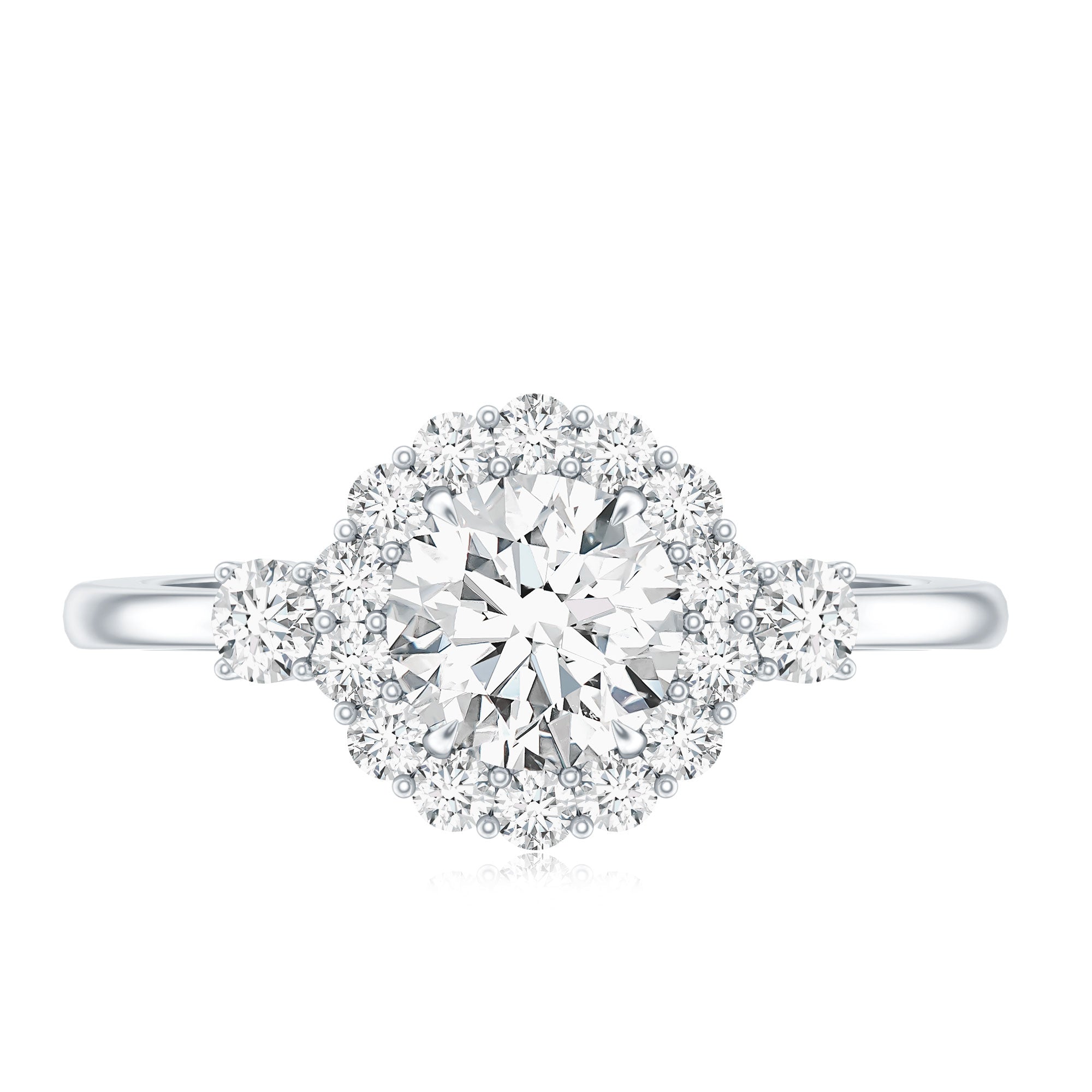 Round Cut Moissanite Halo Engagement Ring with Certificate