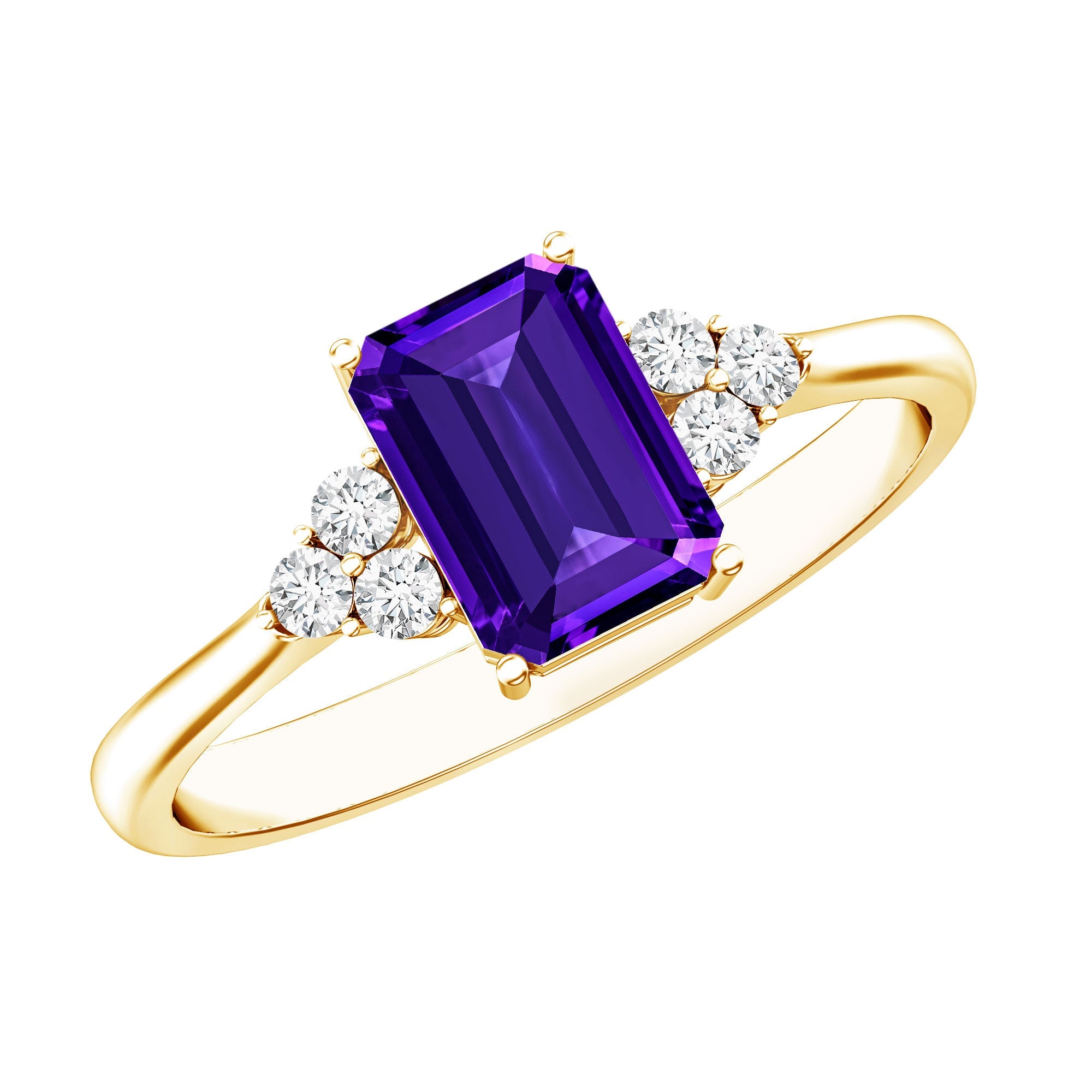 Real 1.4 Carat Amethyst Emerald Cut Engagement Ring with Diamond Trio | Rings | Wiccan Center