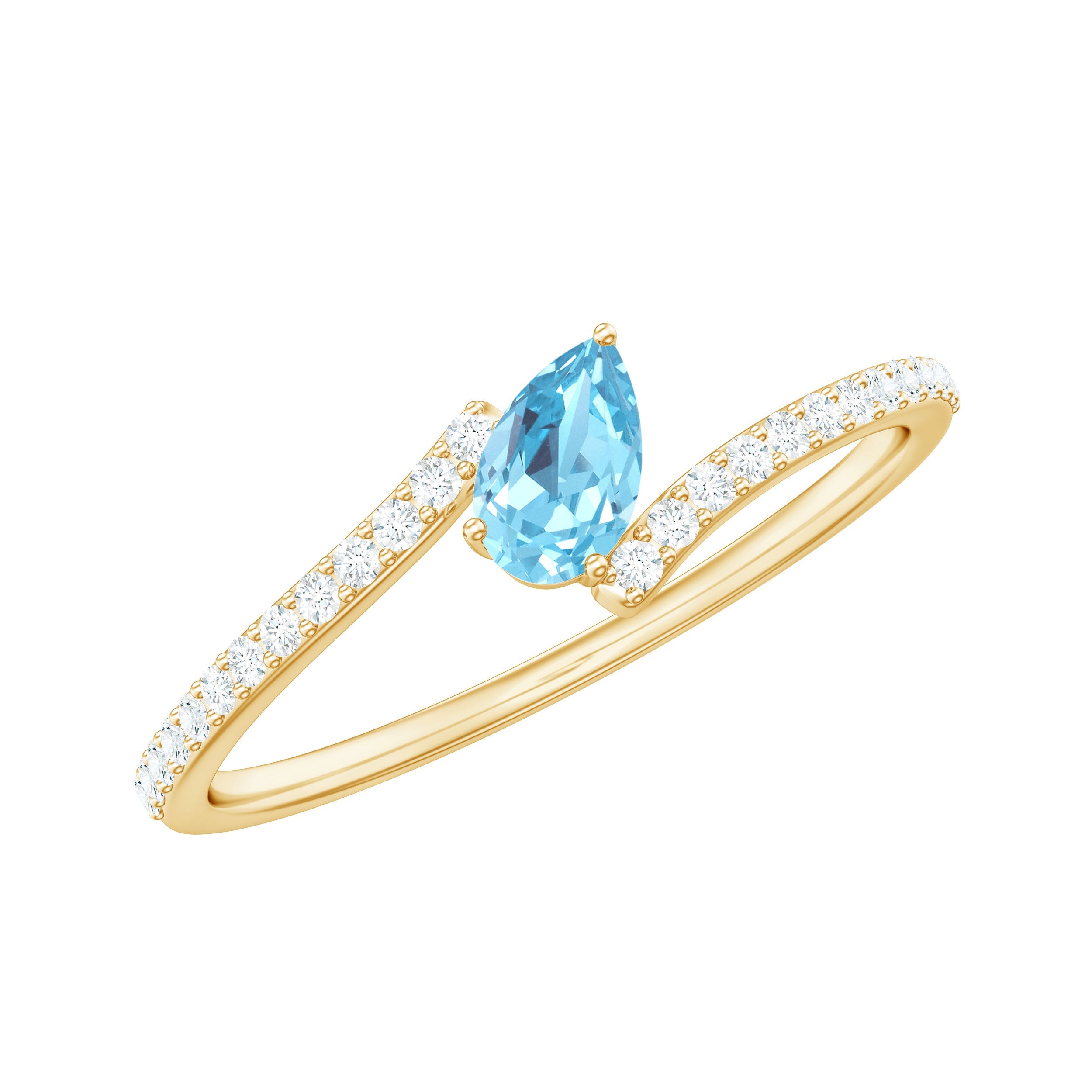 Real Aquamarine and Diamond Promise Ring in Bypass Shank | Rings | Wiccan Center