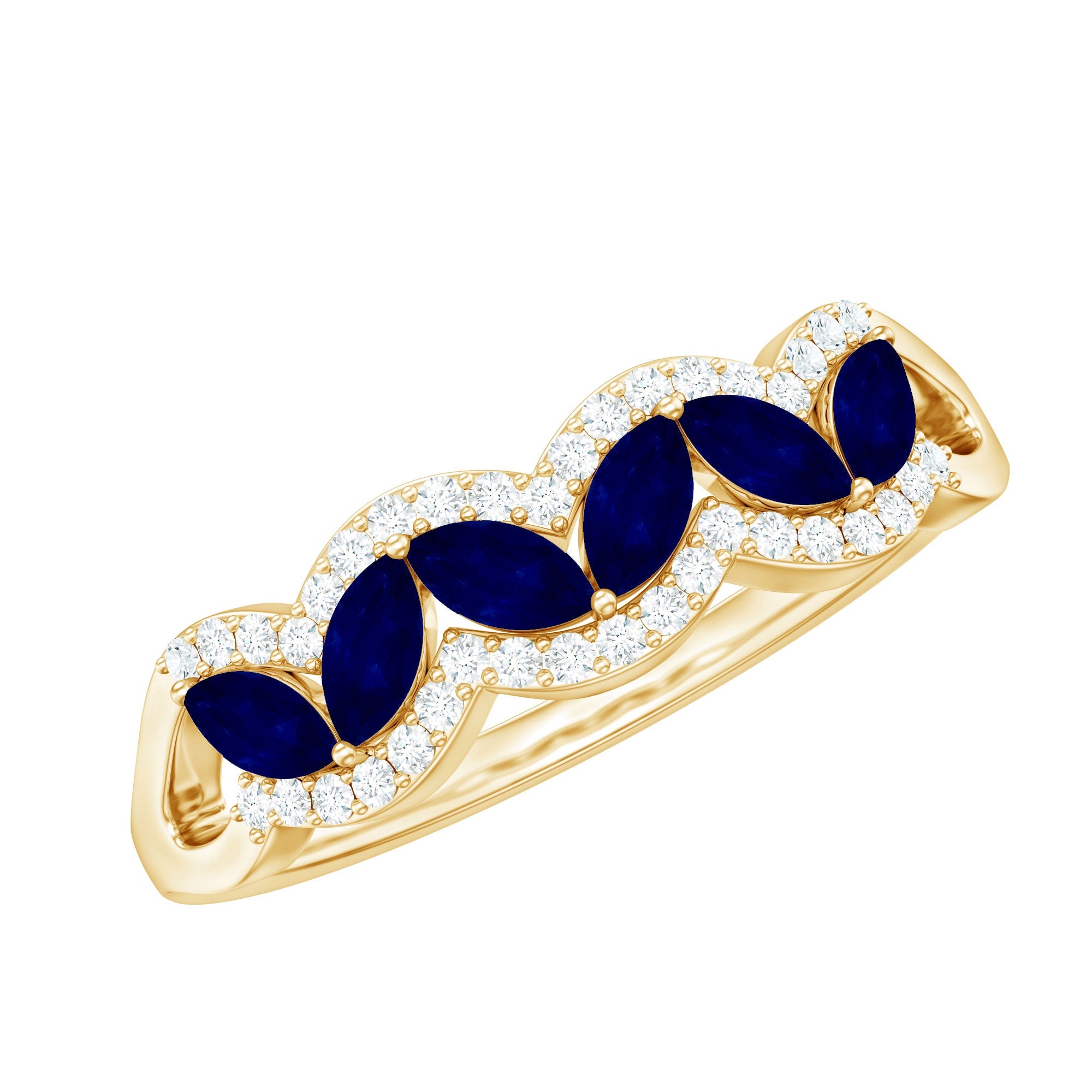 Certified Marquise Cut Blue Sapphire and Diamond Wedding Anniversary Band Ring | Rings | Wiccan Center