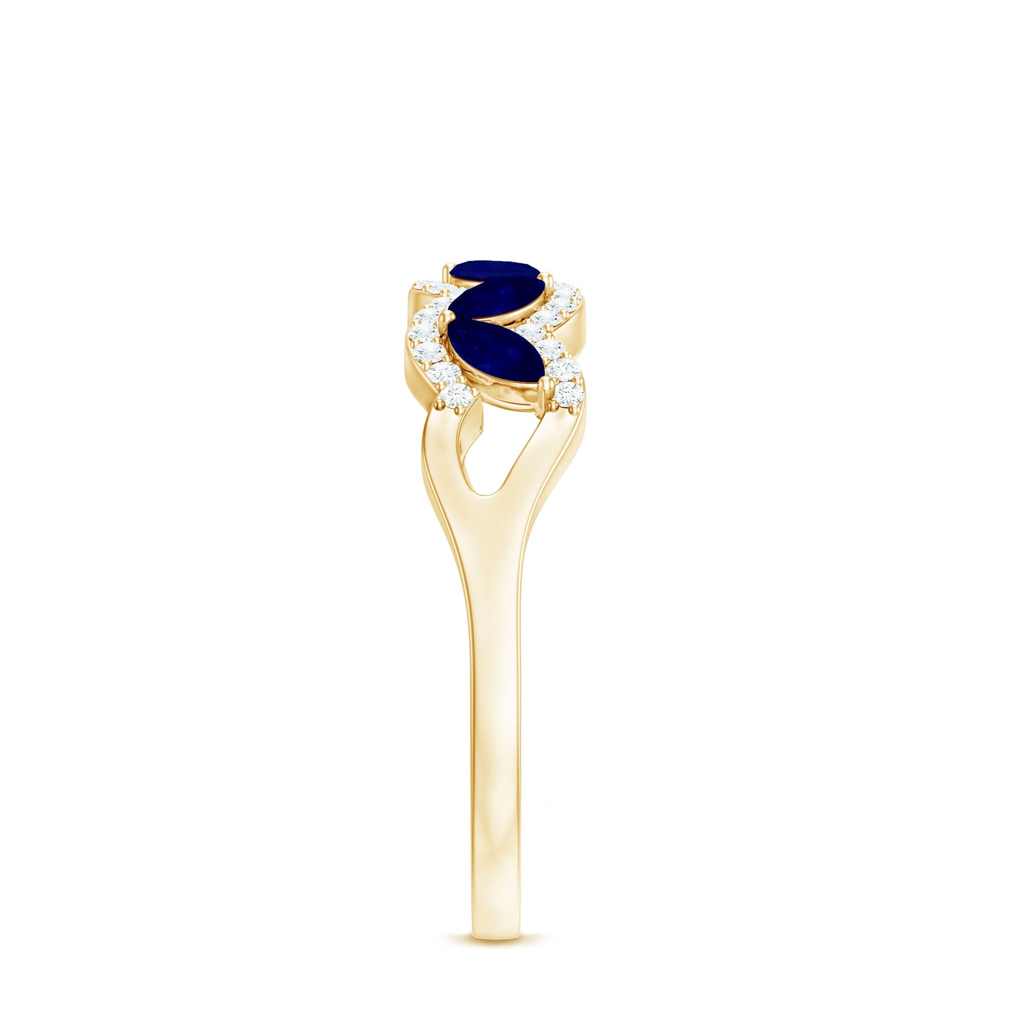 Certified Marquise Cut Blue Sapphire and Diamond Wedding Anniversary Band Ring
