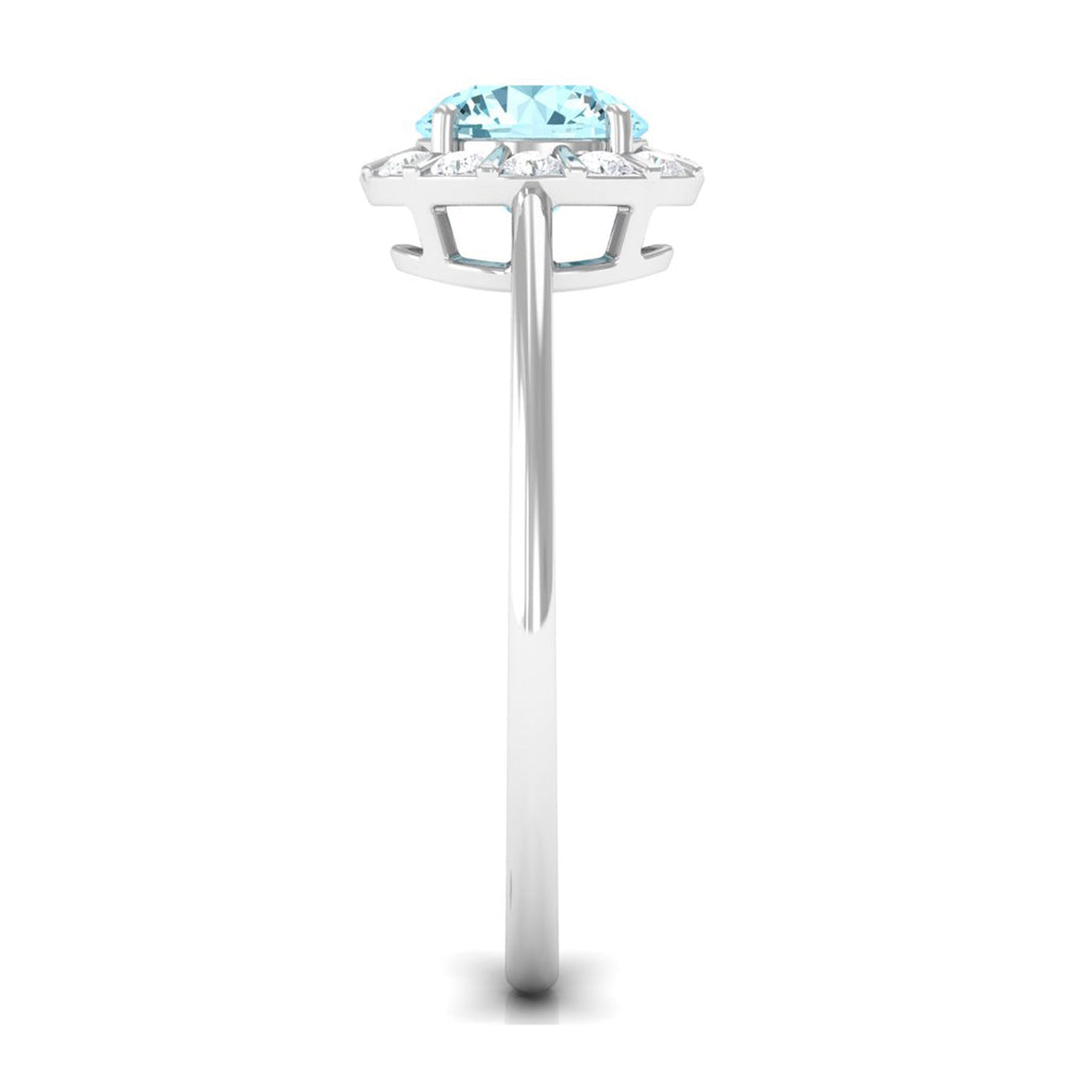 0.8 Carat Aquamarine Engagement Ring with Diamond Floating Halo