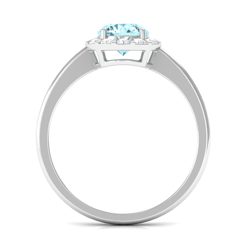0.8 Carat Aquamarine Engagement Ring with Diamond Floating Halo