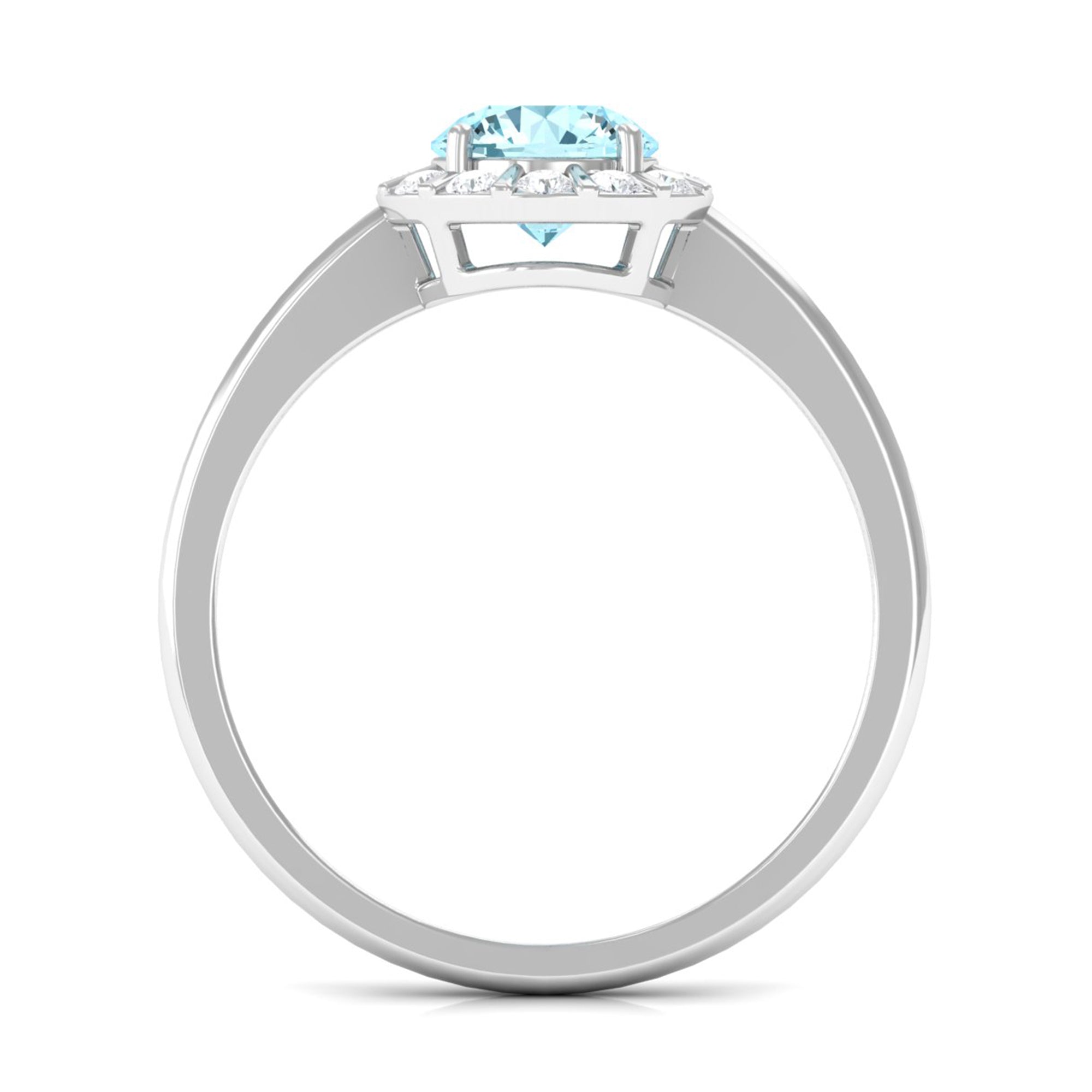 0.8 Carat Aquamarine Engagement Ring with Diamond Floating Halo