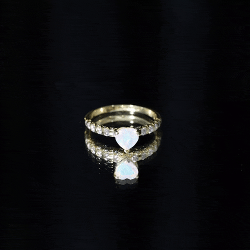 0.75 Carat Heart Shape Ethiopian Opal and Diamond Engagement Ring | Rings | Wiccan Center