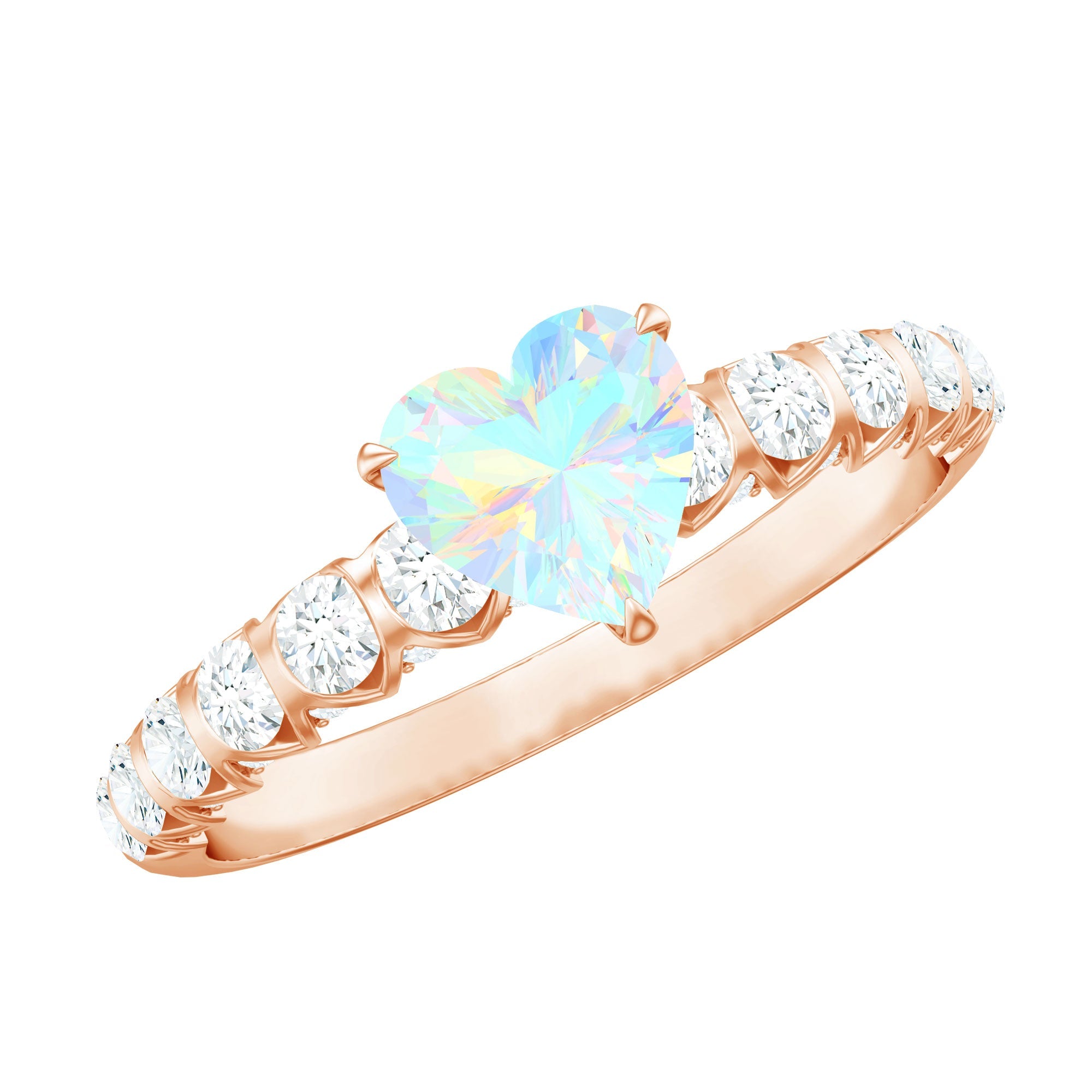 0.75 Carat Heart Shape Ethiopian Opal and Diamond Engagement Ring | Rings | Wiccan Center