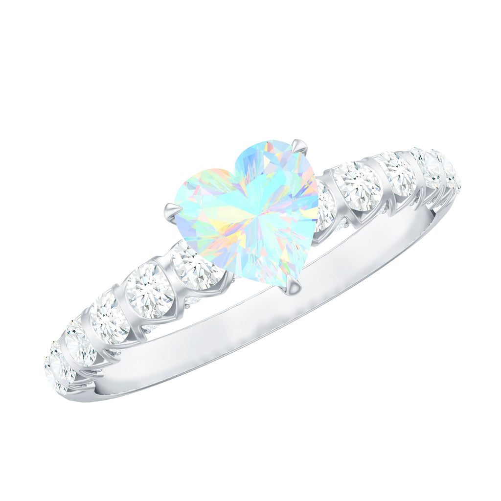 0.75 Carat Heart Shape Ethiopian Opal and Diamond Engagement Ring