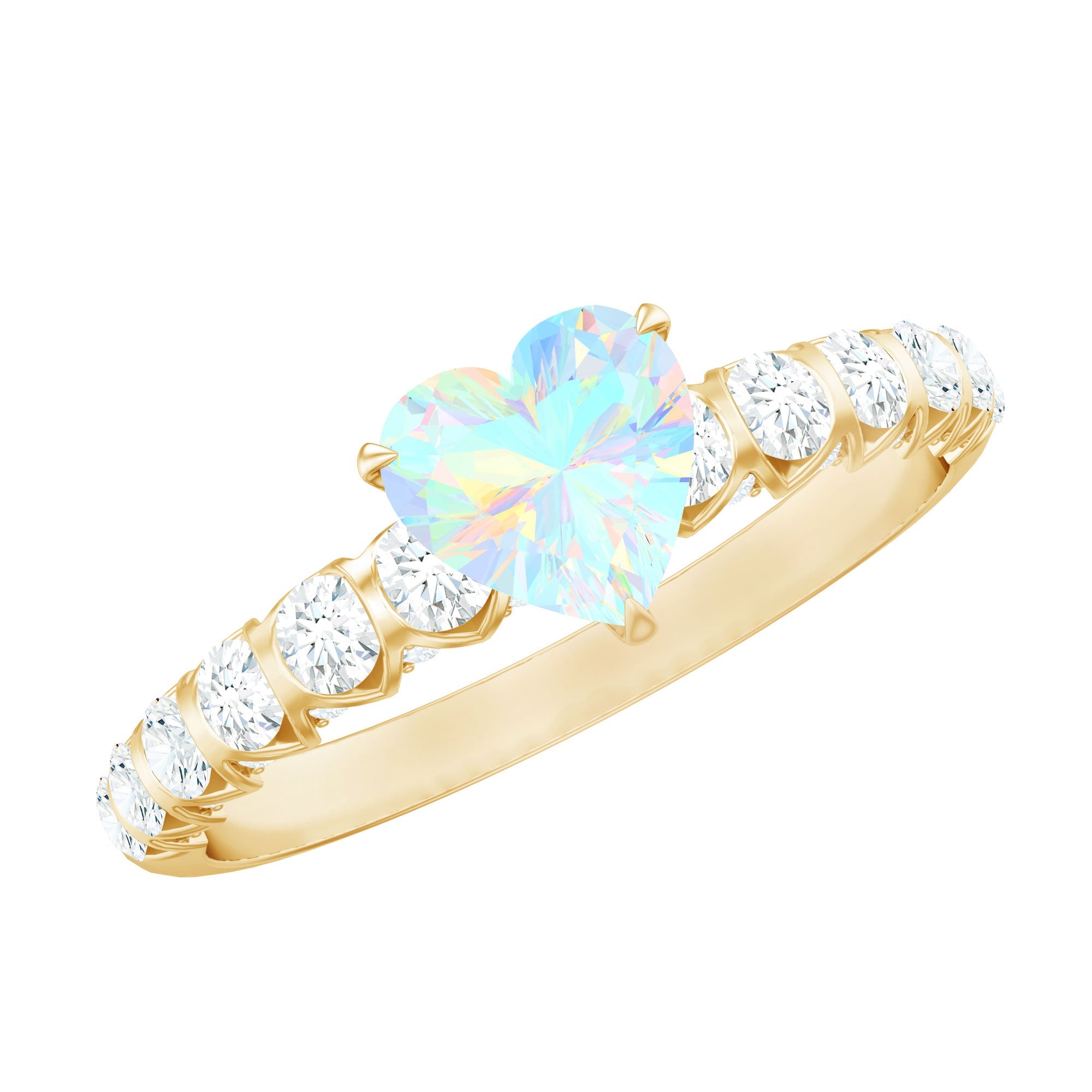 0.75 Carat Heart Shape Ethiopian Opal and Diamond Engagement Ring | Rings | Wiccan Center