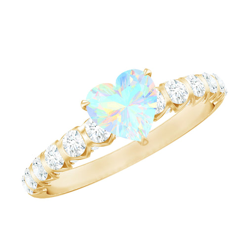 0.75 Carat Heart Shape Ethiopian Opal and Diamond Engagement Ring | Rings | Wiccan Center