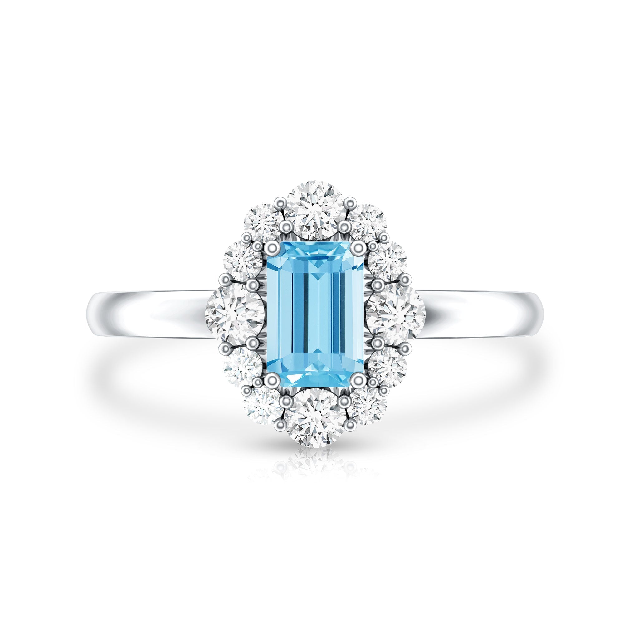 Octagon Aquamarine Engagement Ring with Diamond Halo