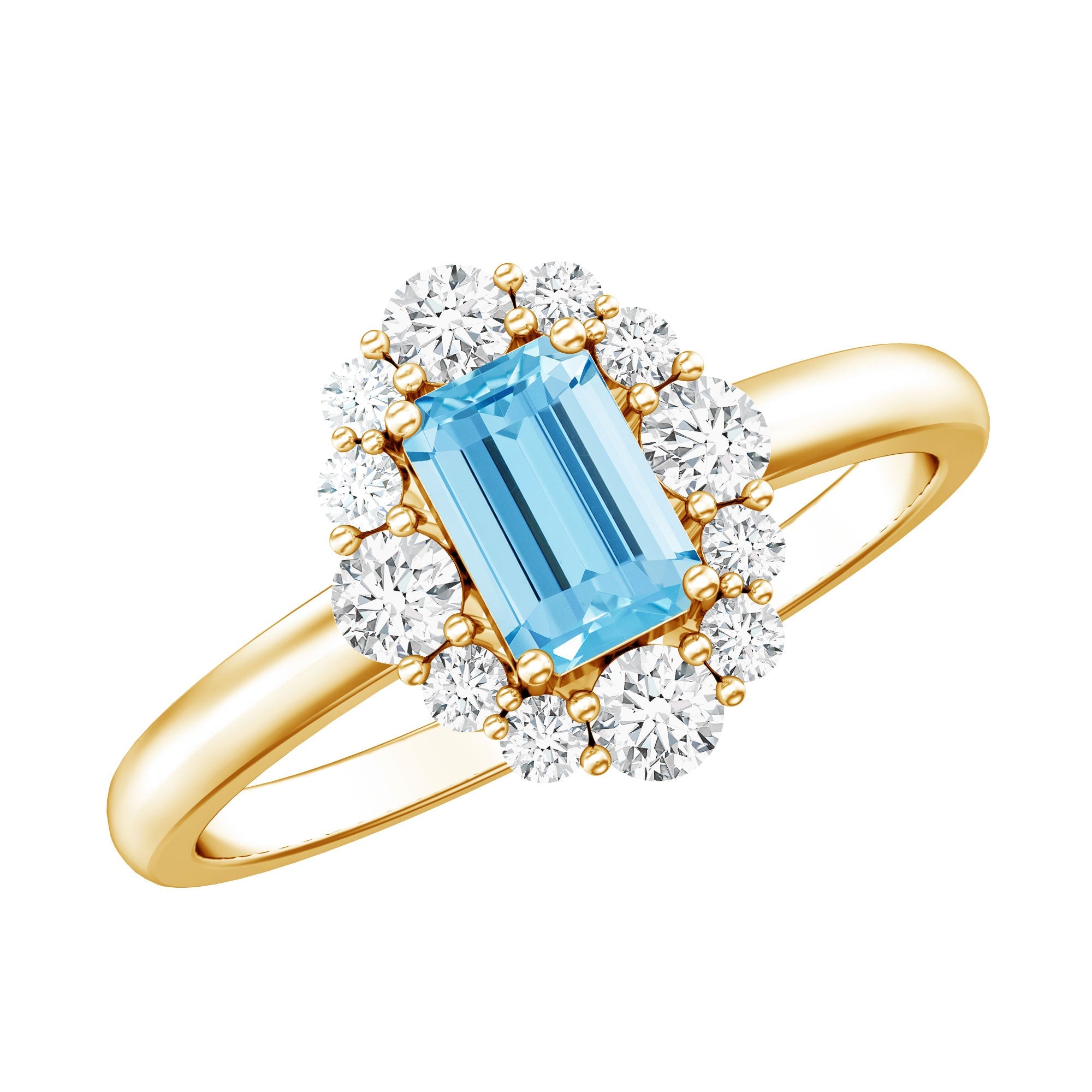 Octagon Aquamarine Engagement Ring with Diamond Halo | Rings | Wiccan Center