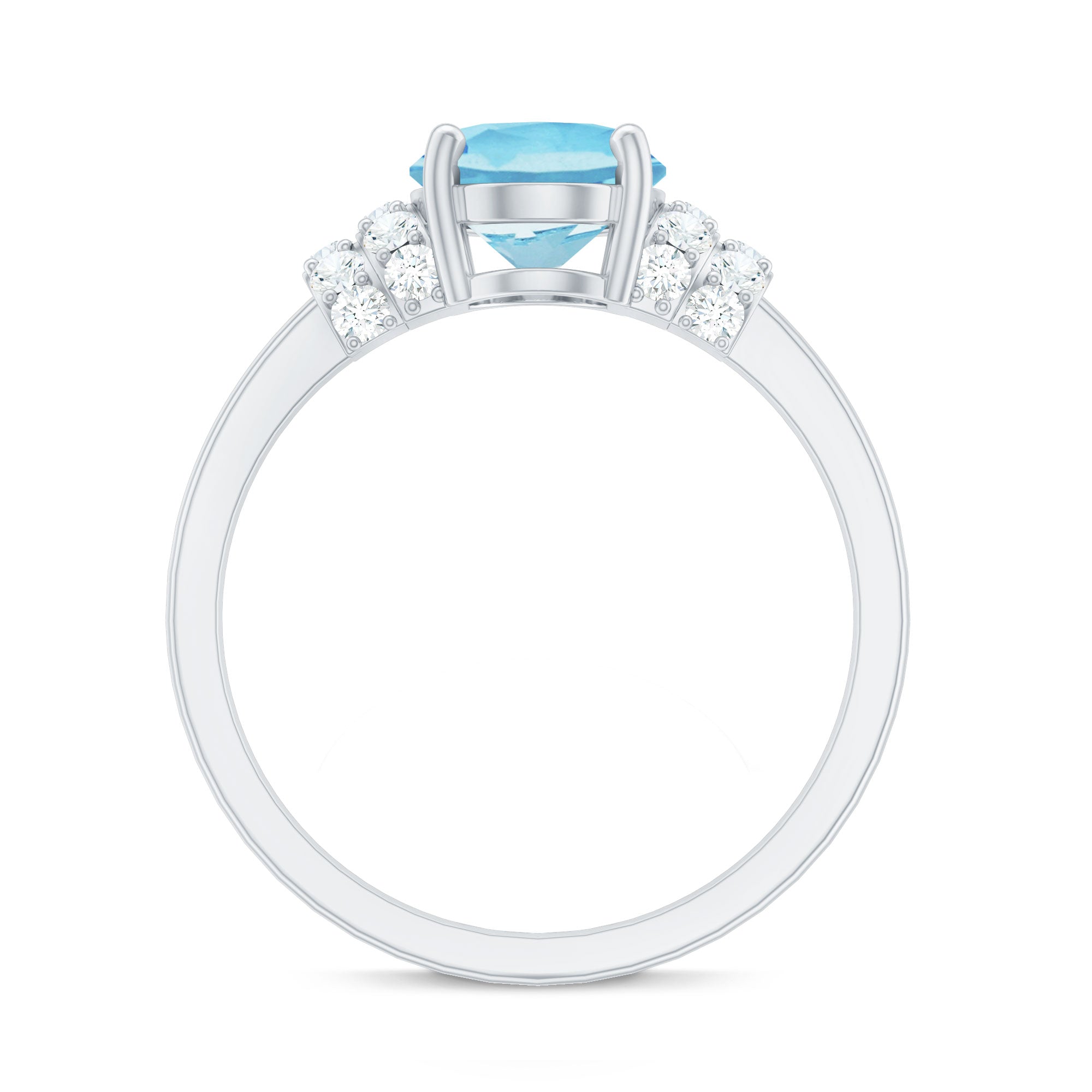 1 Carat Oval Cut Aquamarine Engagement Ring with Diamond Collar