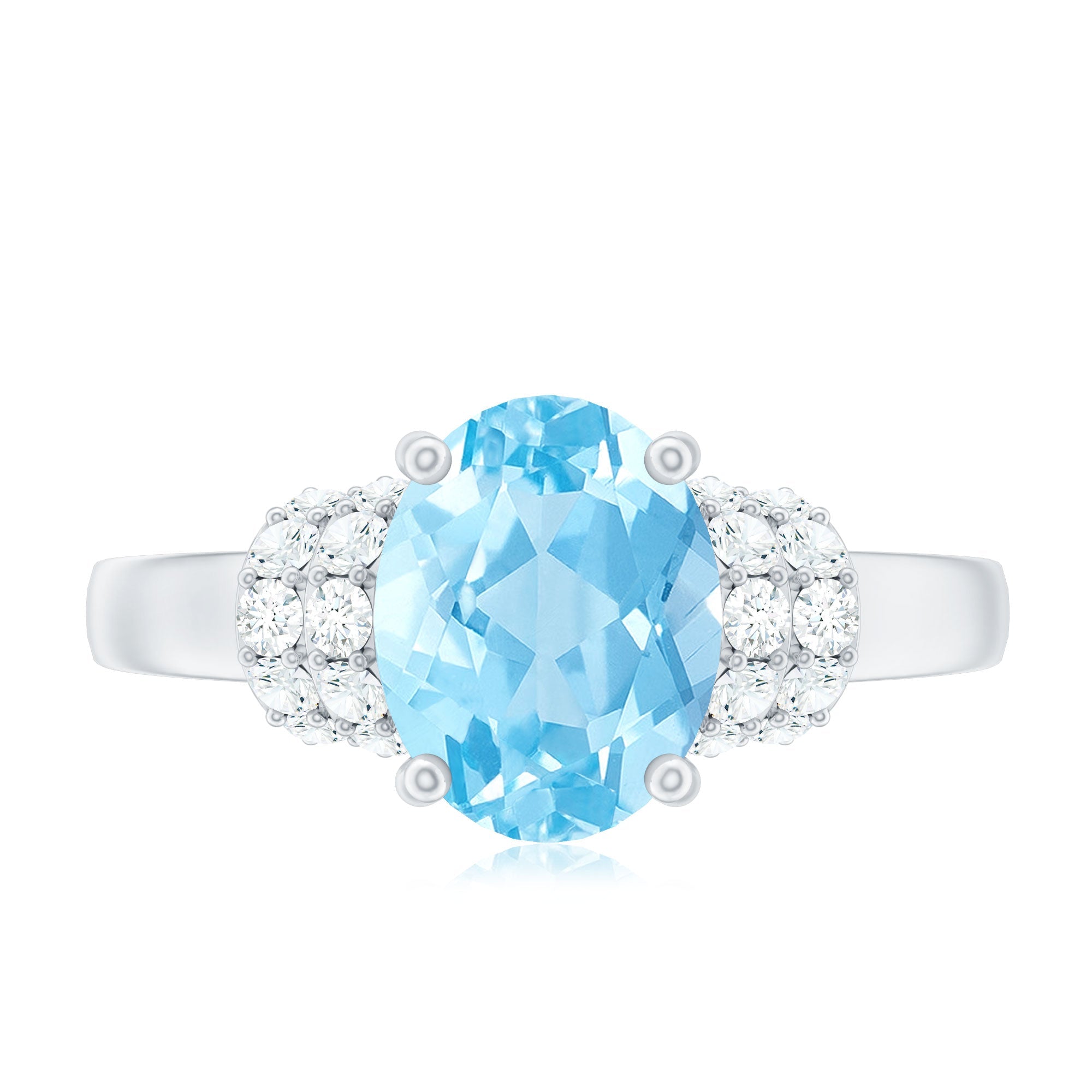 1 Carat Oval Cut Aquamarine Engagement Ring with Diamond Collar
