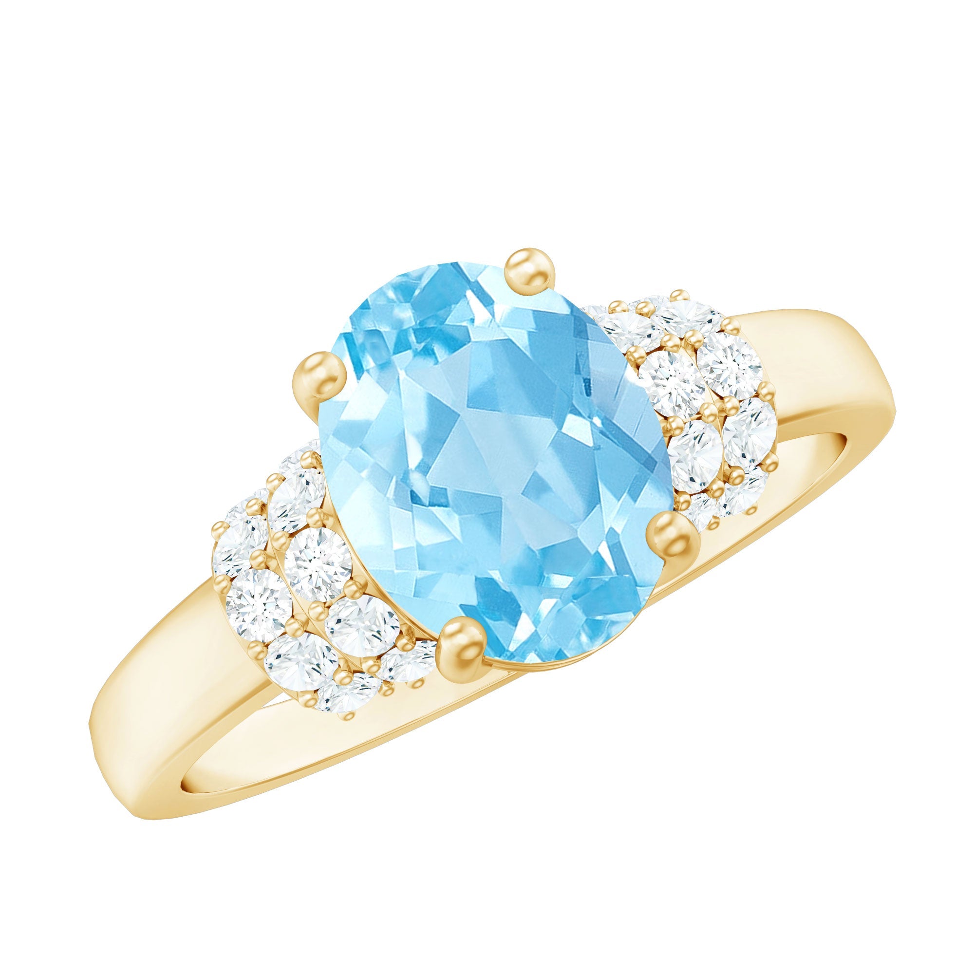 1 Carat Oval Cut Aquamarine Engagement Ring with Diamond Collar | Rings | Wiccan Center