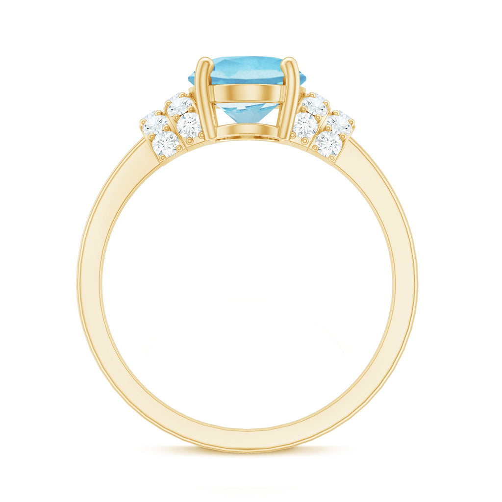 1 Carat Oval Cut Aquamarine Engagement Ring with Diamond Collar