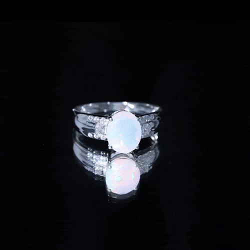 1.3 Carat Ethiopian Opal Oblong Engagement Ring with Diamond | Rings | Wiccan Center