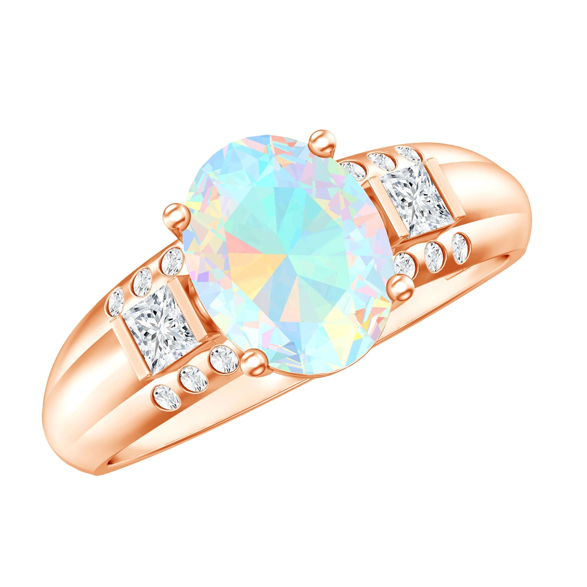 1.3 Carat Ethiopian Opal Oblong Engagement Ring with Diamond | Rings | Wiccan Center