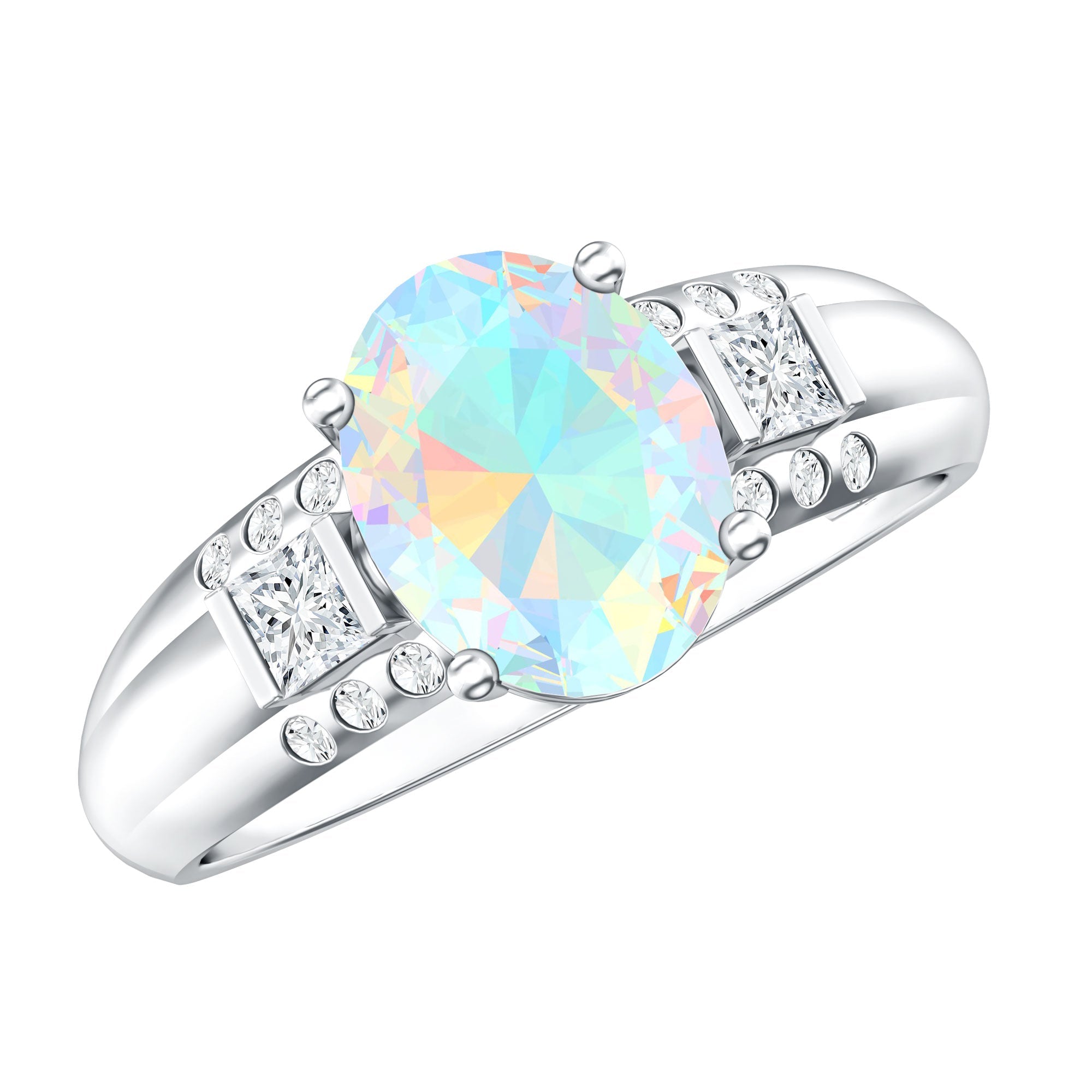 1.3 Carat Ethiopian Opal Oblong Engagement Ring with Diamond