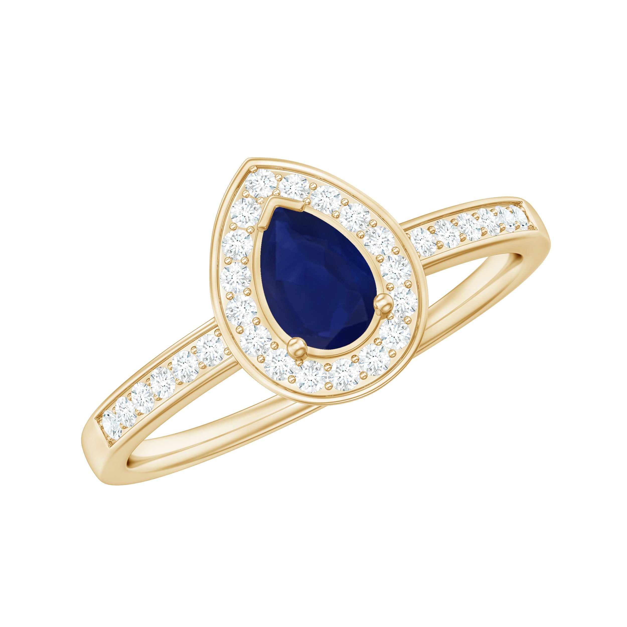 Genuine 0.5 Carat Blue Sapphire and Diamond Pear Halo Engagement Ring | Rings | Wiccan Center