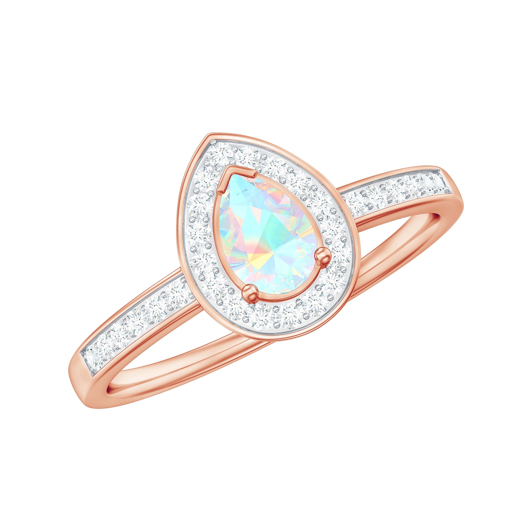 Natural 0.7 Carat Opalescent Teardrop Engagement Ring with Diamond Halo | Rings | Wiccan Center
