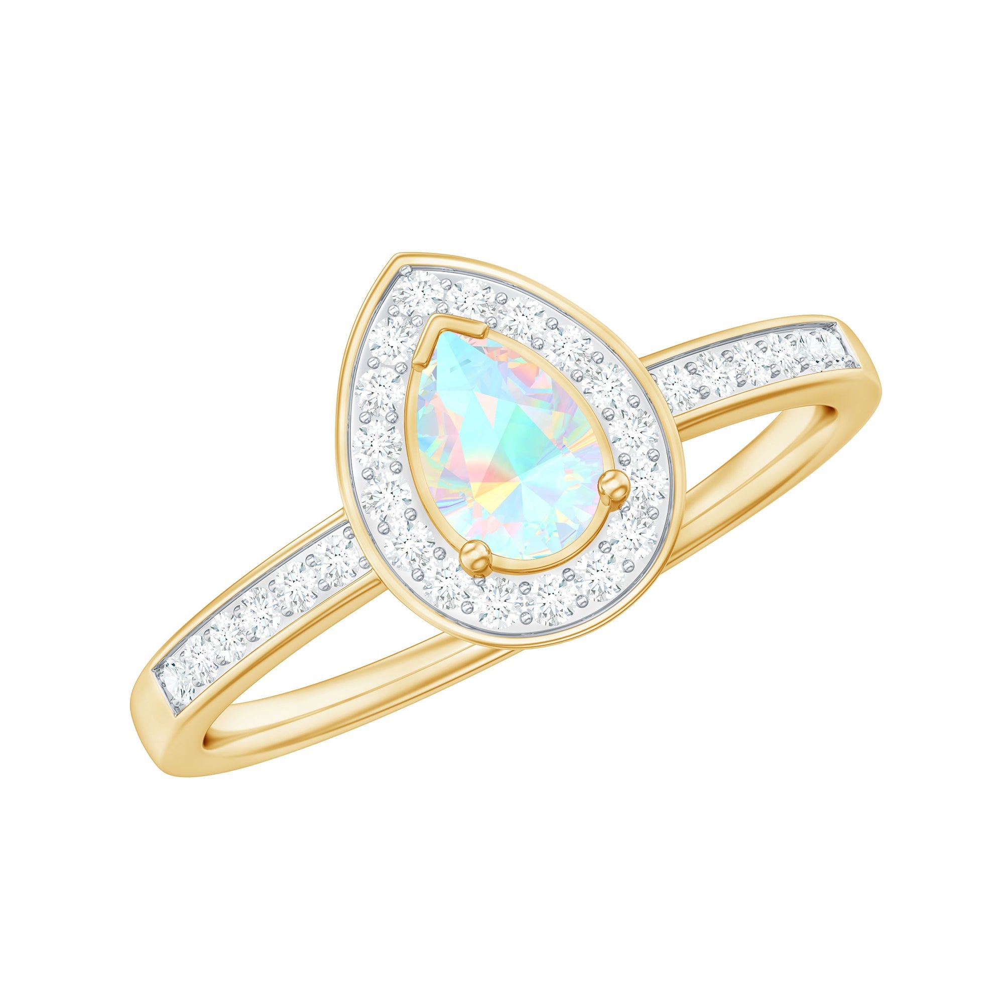 Natural 0.7 Carat Opalescent Teardrop Engagement Ring with Diamond Halo | Rings | Wiccan Center