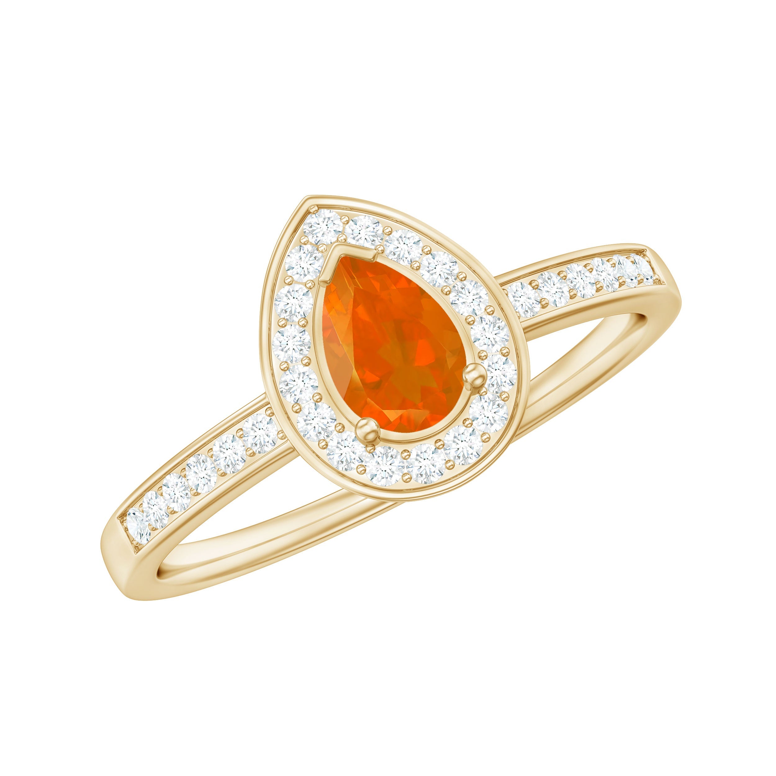 Classic Fire Opal Engagement Ring with Diamond Halo | Rings | Wiccan Center
