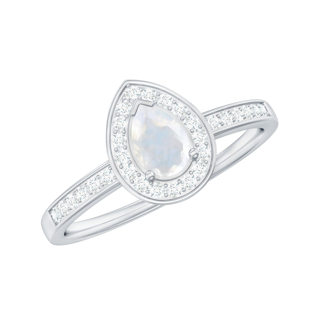 0.8 Carat Classic Moonstone and Diamond Halo Engagement Ring