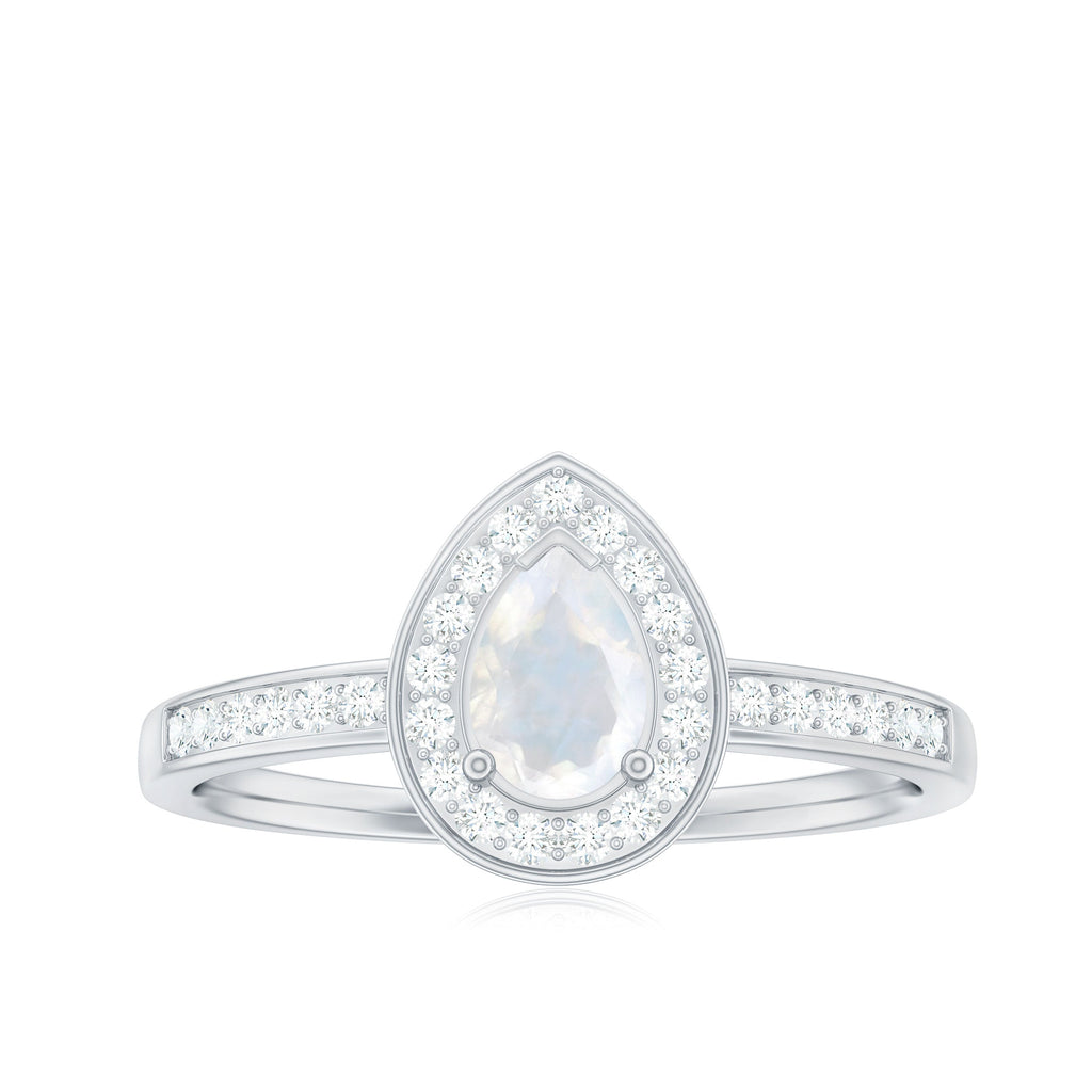 0.8 Carat Classic Moonstone and Diamond Halo Engagement Ring