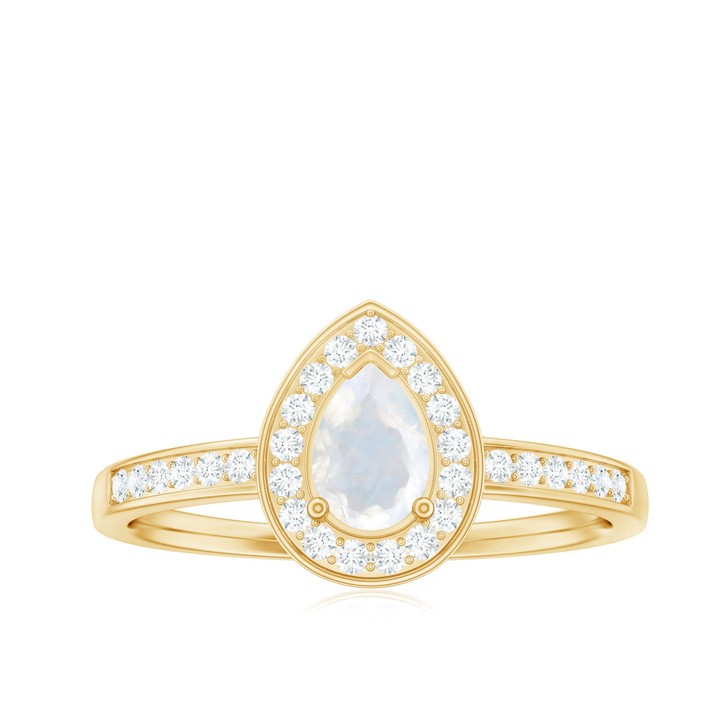 0.8 Carat Classic Moonstone and Diamond Halo Engagement Ring