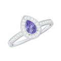 Natural Pear Cut Tanzanite Teardrop Engagement Ring with Diamond Halo