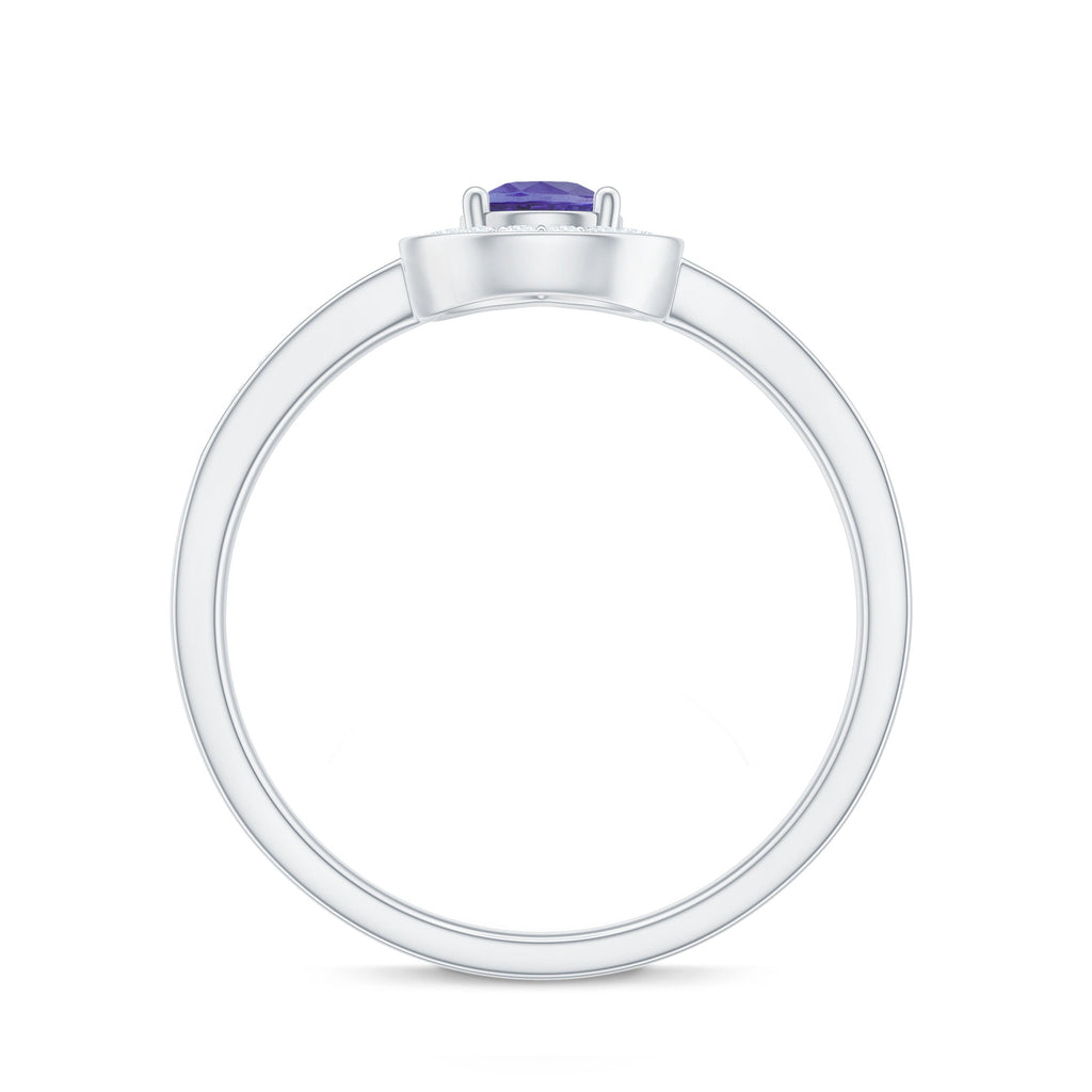 Natural Pear Cut Tanzanite Teardrop Engagement Ring with Diamond Halo