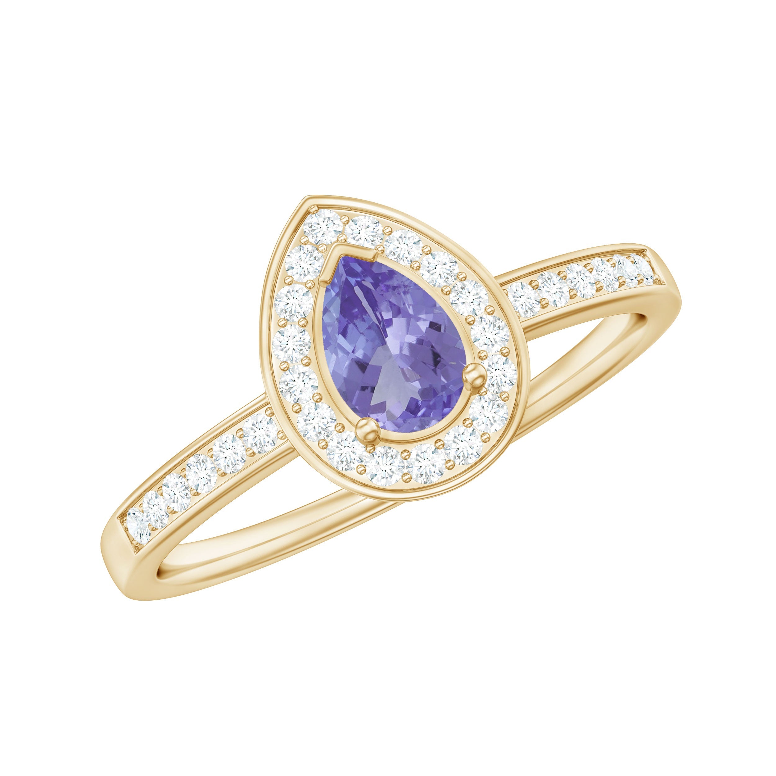 Natural Pear Cut Tanzanite Teardrop Engagement Ring with Diamond Halo | Rings | Wiccan Center